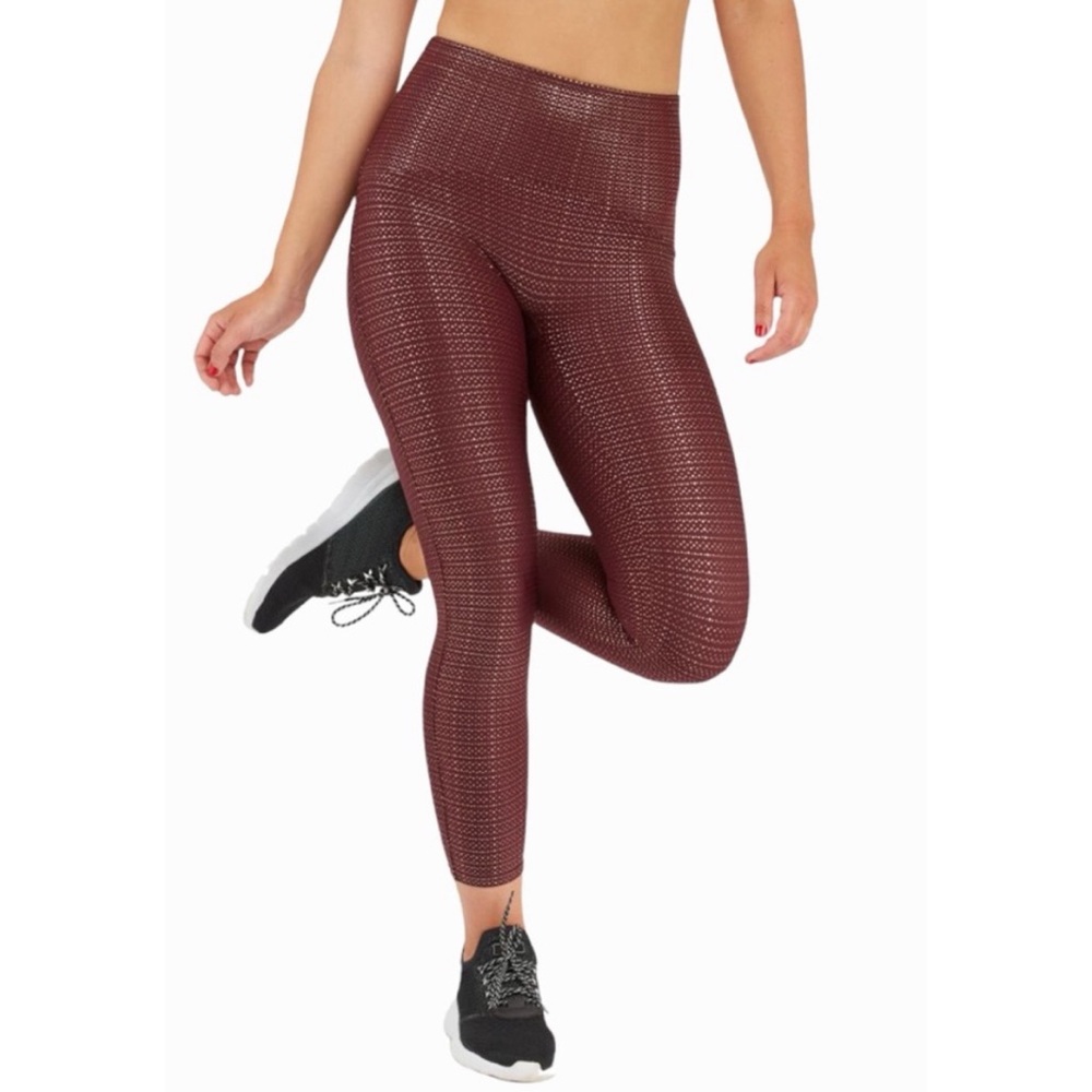 SPANX Maroon Metallic Dot Print Active Leggings Size Medium